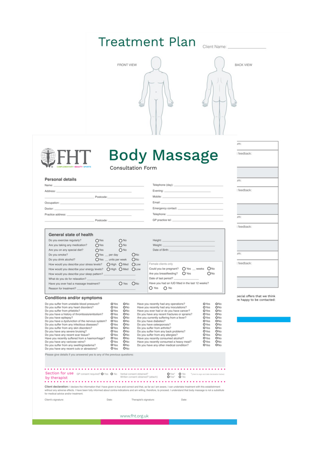 Body massage consultation forms