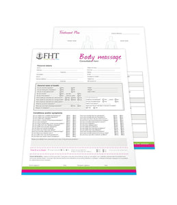 Image of FHT massage consultation forms.