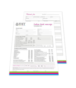 Image of FHT Indian head massage consultation forms.